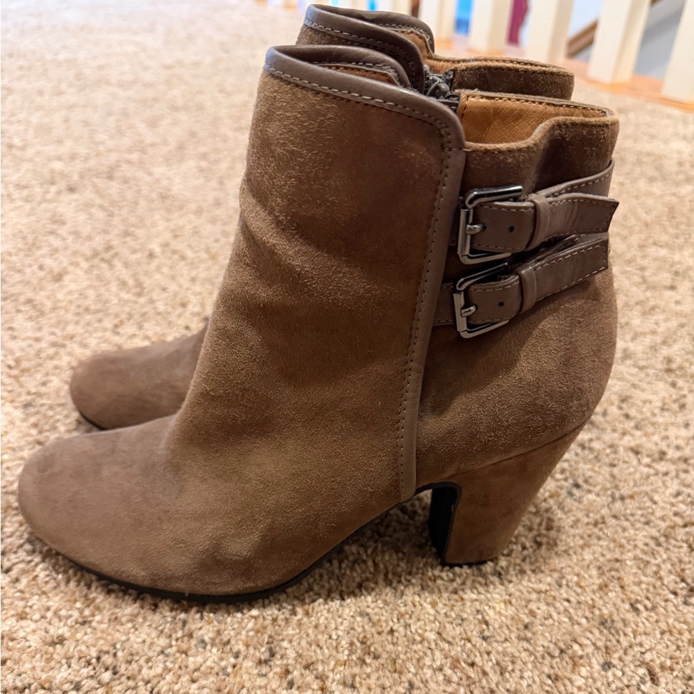 Sofft Brown Suede Ankle Booties with Buckle Detail